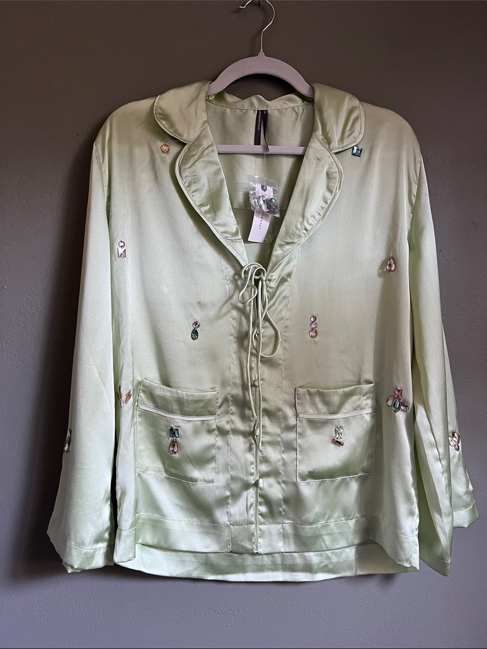 NWT Anthropologie oversized green jeweled Top